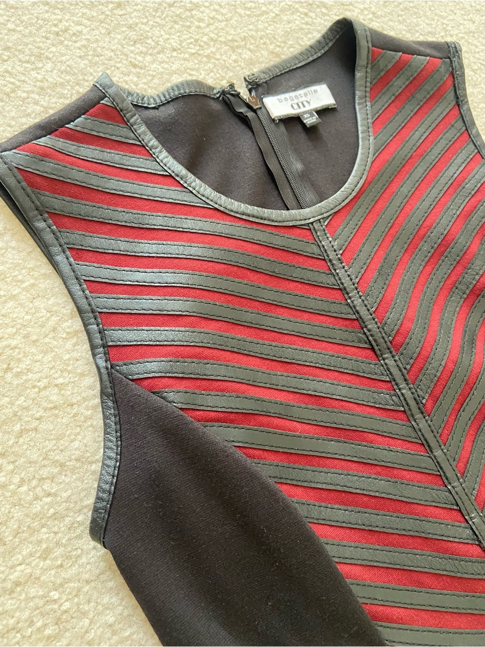 bagatelle Red and Black Genuine leather Sleeveless Chevron stripe Knit Dress XS
